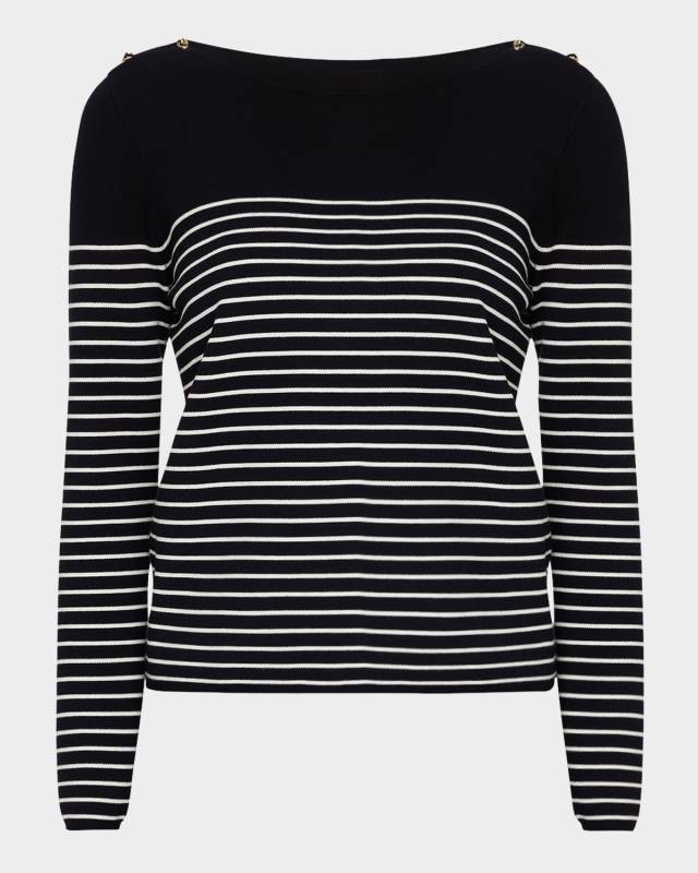 Papilla Striped Button-Shoulder Sweater